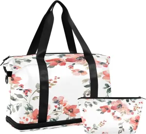 Pink Flower Travel Duffel Bag Waterproof Gym Sport Tote Bag Carry On Weekender Bag with Compartment