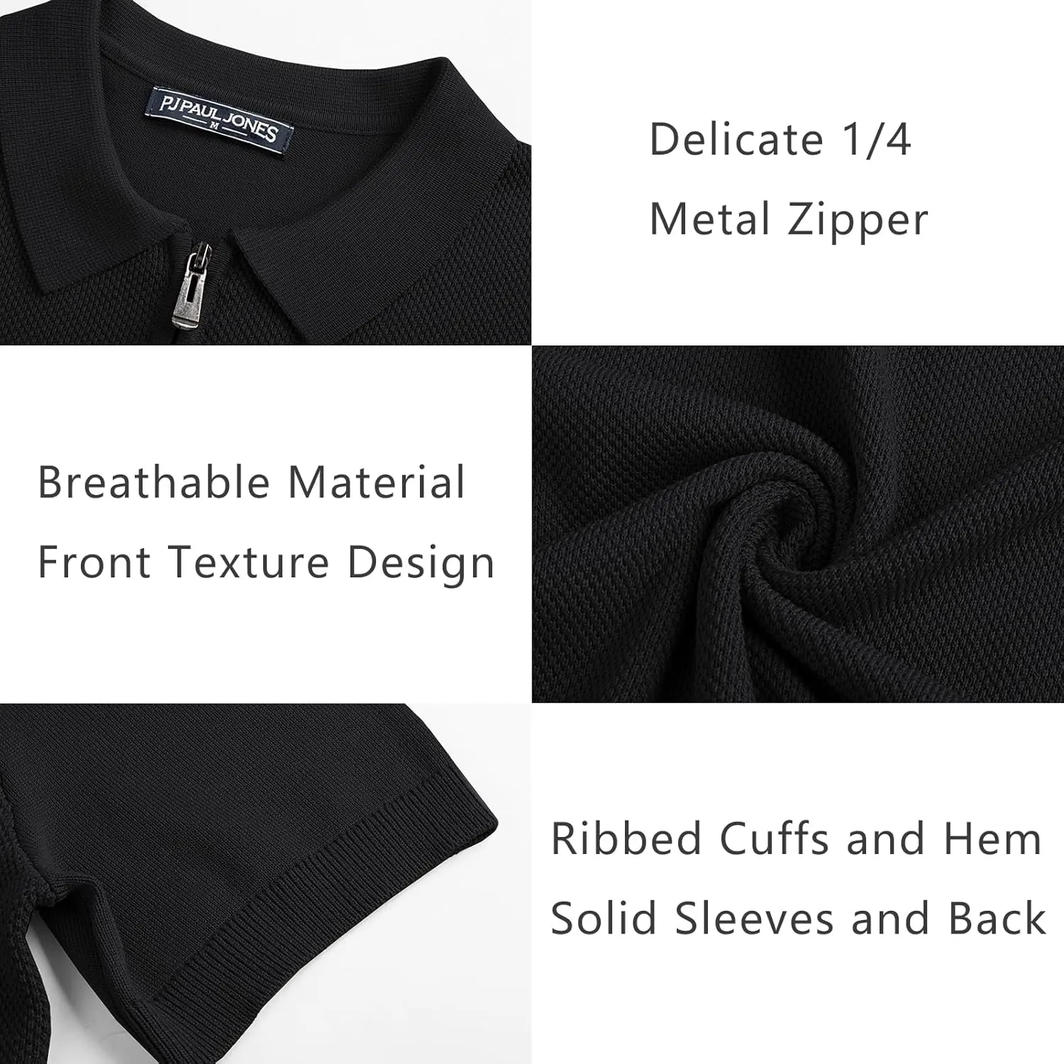 PJ PAUL JONES Men's Zipper Polo Shirt Textured Casual Knit Short Sleeve Polo T Shirt