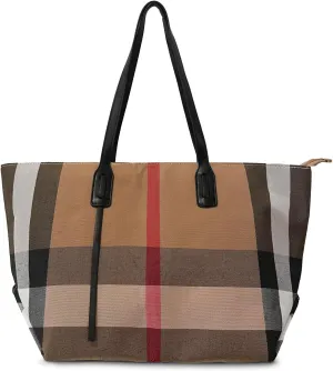 Plaid Canvas Tote Shoulder Bag, Large Capacity Handbag for Women
