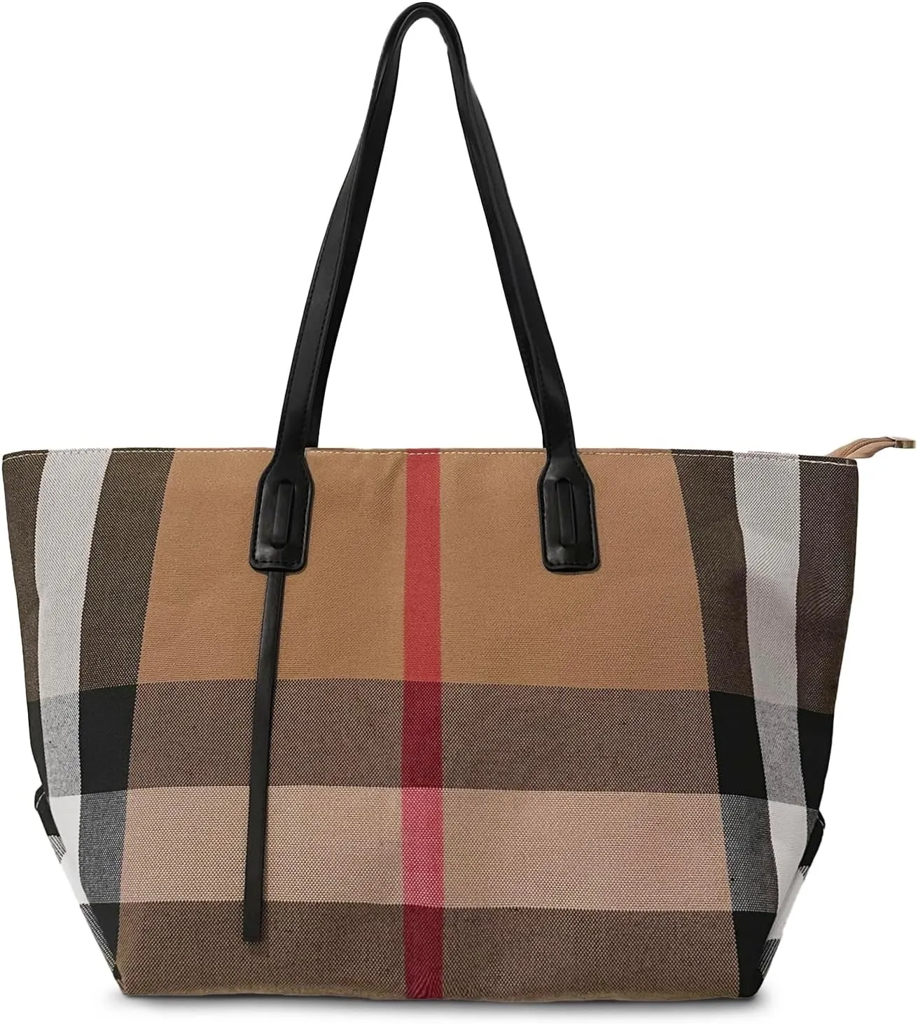 Plaid Canvas Tote Shoulder Bag, Large Capacity Handbag for Women