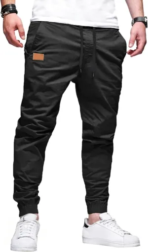 PLEPAN Mens Casual Cargo Joggers - Cotton Drawstring Chino Pants Hiking Outdoor Twill Track Jogging Sweatpants