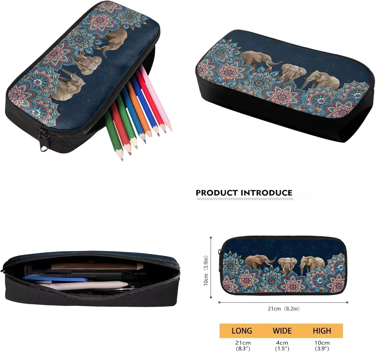 Poceacles Girls Elephant Backpack 10-12 Years Old with Lunch Box Kids Bookbag Set of 3 Boho Mandala Backpacks Ages 8-10 with Lunchbox Pencil Case Elementary School Book Bag Mochila Para NiñAs