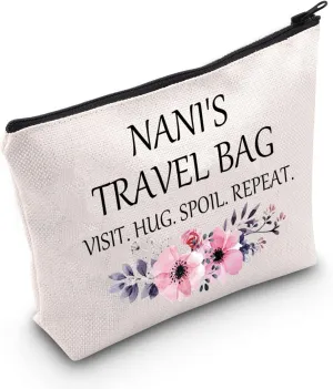 POFULL Best Nani Gift Grandma Gift Nani's Travel Bag Visit Hug Spoil Repeat Travel Cosmetic Pouch (Nani's Travel Bag)