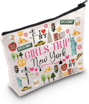 POFULL New York Vacation Gift Trip New York Zipper pouch Travel Cosmetic Bag (Girls Trip New York Cosmetic Bag)