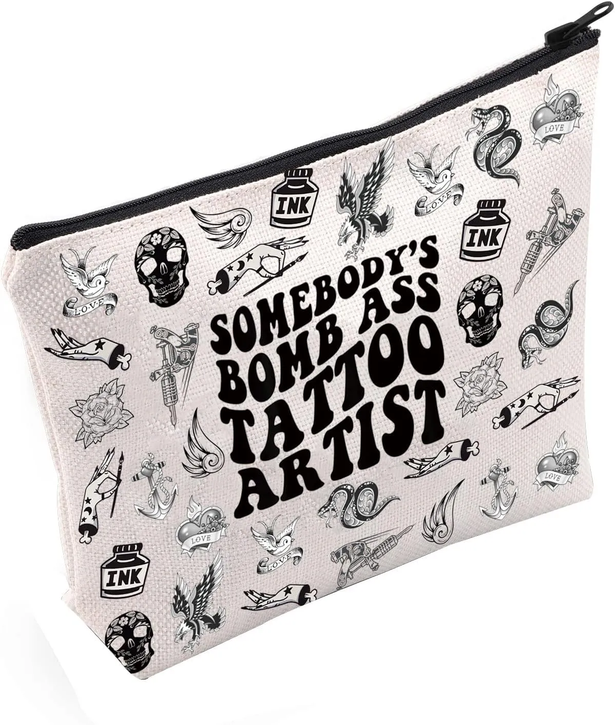 POFULL Somebody's Bomb Ass Tattoo Artist Cosmetic Bag Tattoo Lover Gift Tattooist Gift (Tattoo Artist Cosmetic Bag)