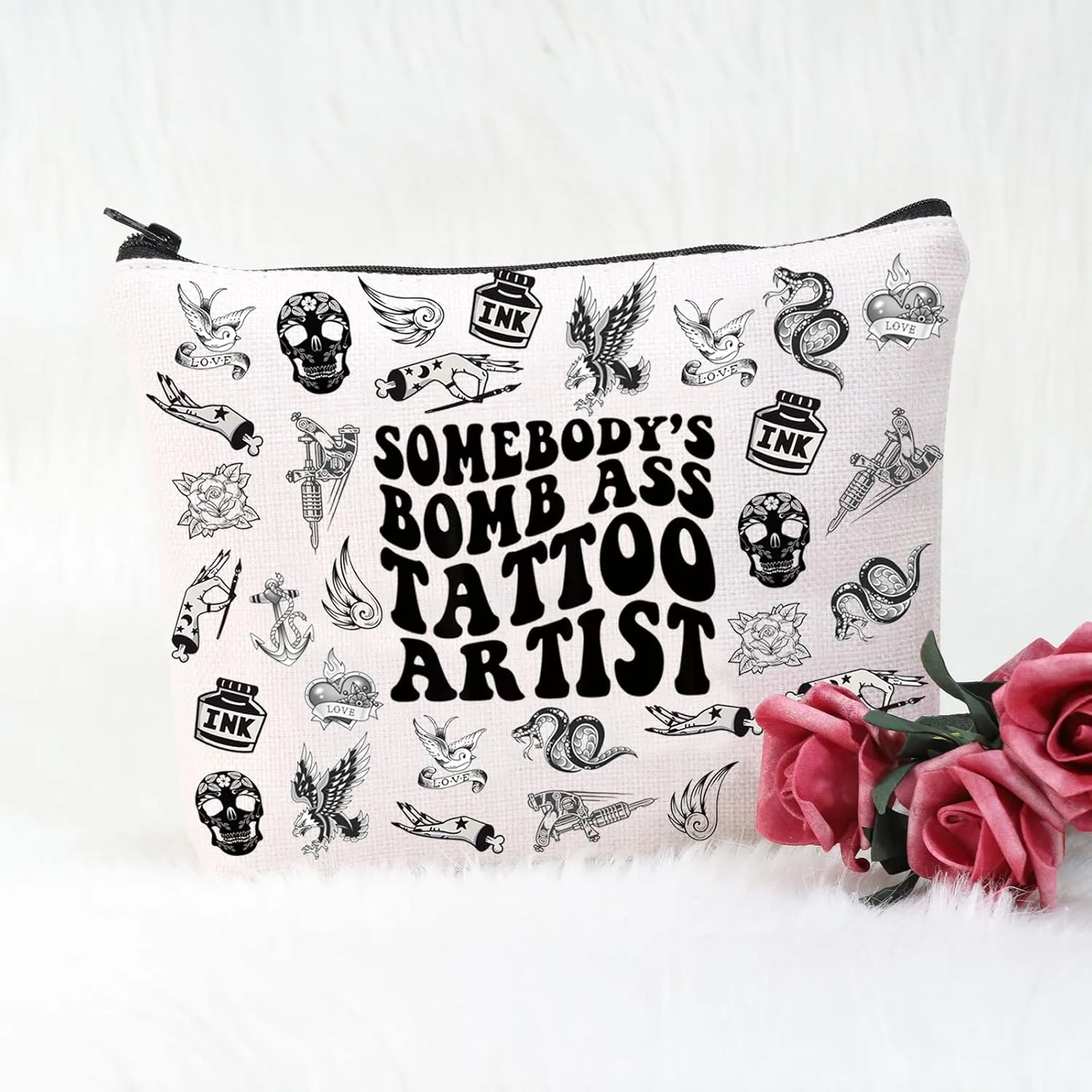 POFULL Somebody's Bomb Ass Tattoo Artist Cosmetic Bag Tattoo Lover Gift Tattooist Gift (Tattoo Artist Cosmetic Bag)
