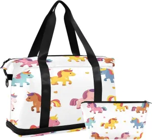 Pony Colorful Horse Travel Duffel Bag Waterproof Gym Sport Tote Bag Carry On Weekender Bag with Compartment