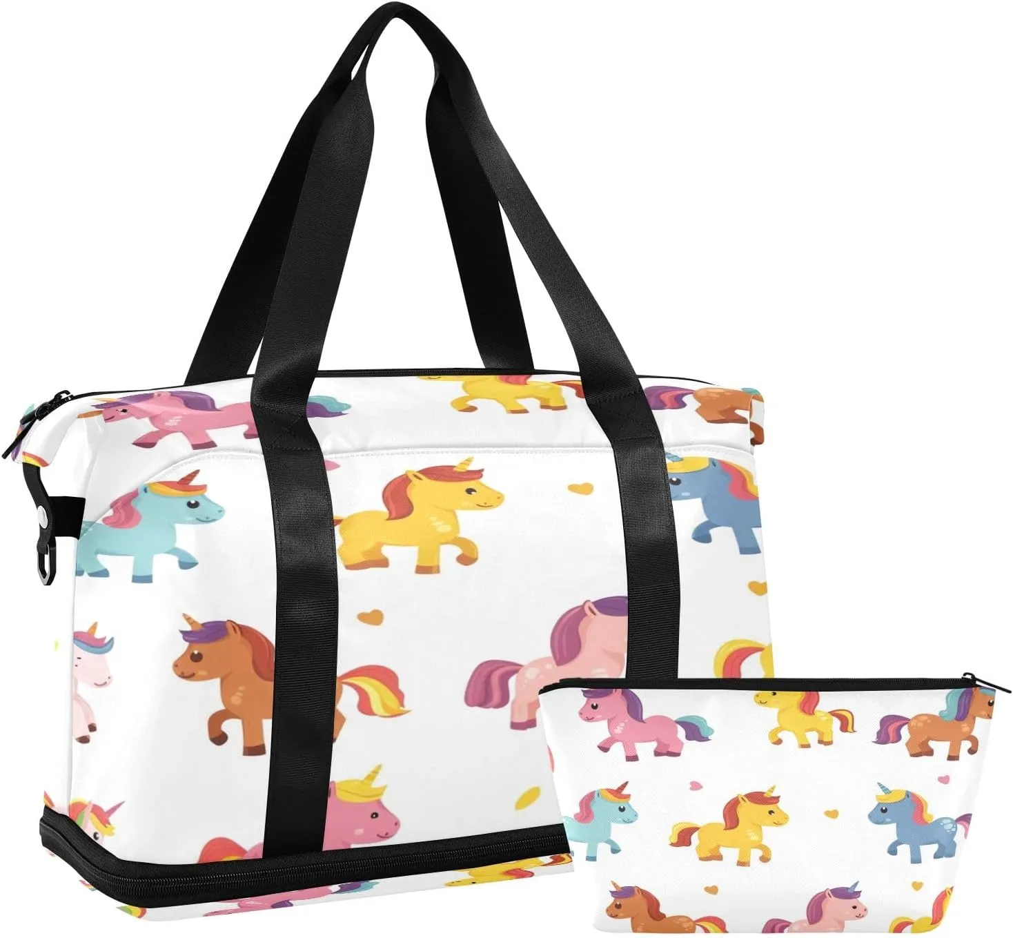 Pony Colorful Horse Travel Duffel Bag Waterproof Gym Sport Tote Bag Carry On Weekender Bag with Compartment