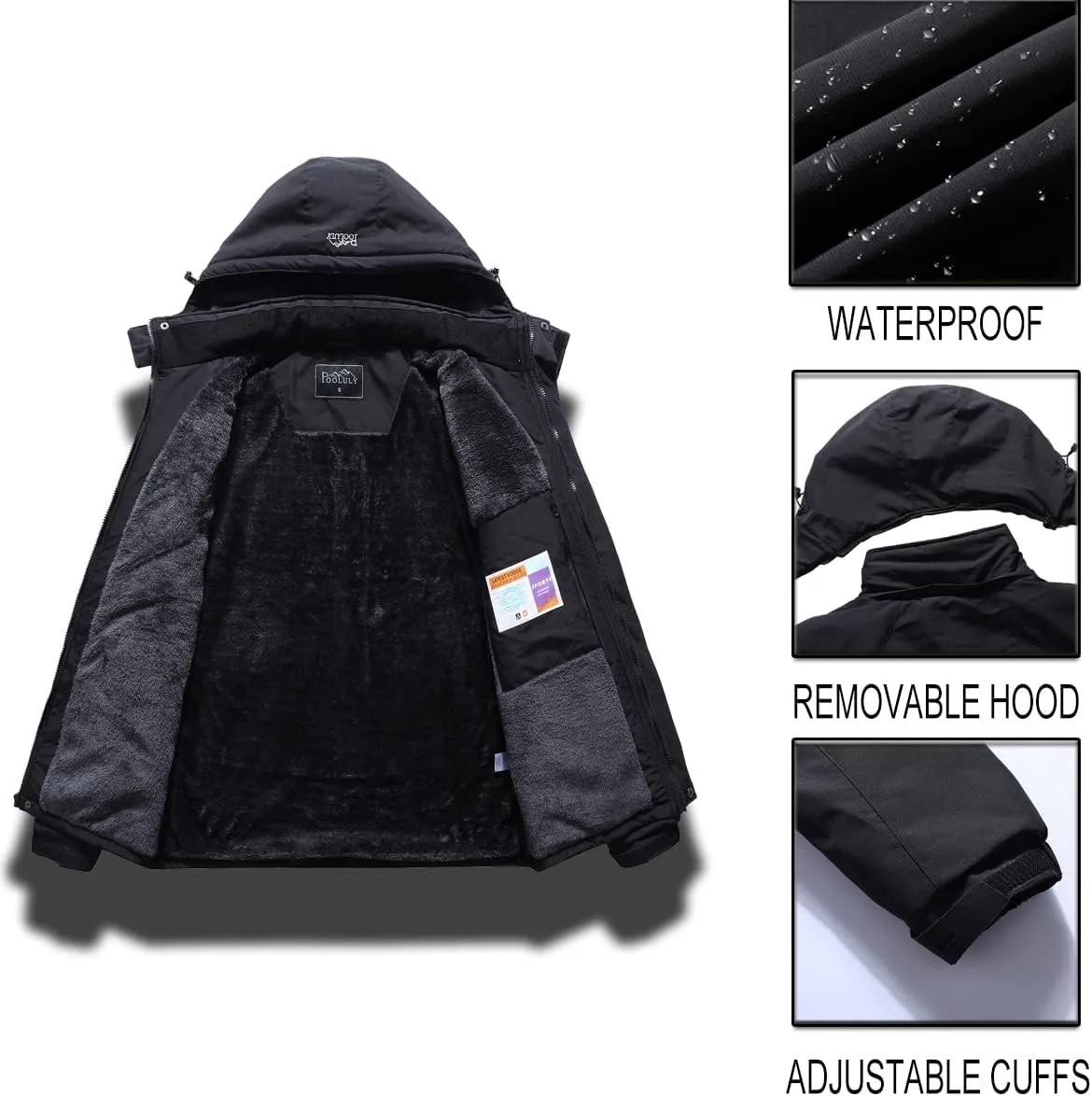 Pooluly Men's Ski Jacket Warm Winter Waterproof Windbreaker Hooded Raincoat Snowboarding Jackets