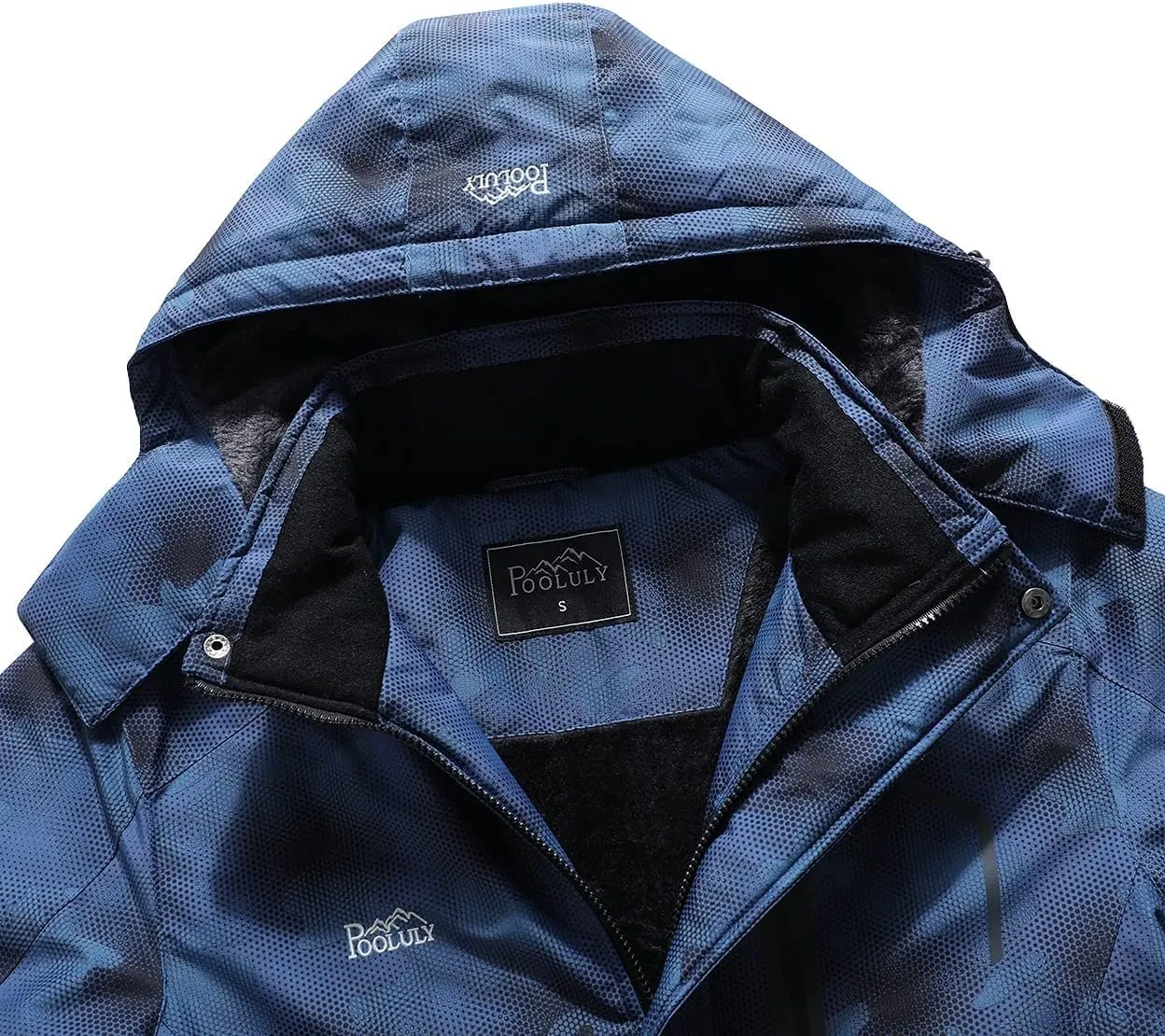 Pooluly Men's Ski Jacket Warm Winter Waterproof Windbreaker Hooded Raincoat Snowboarding Jackets