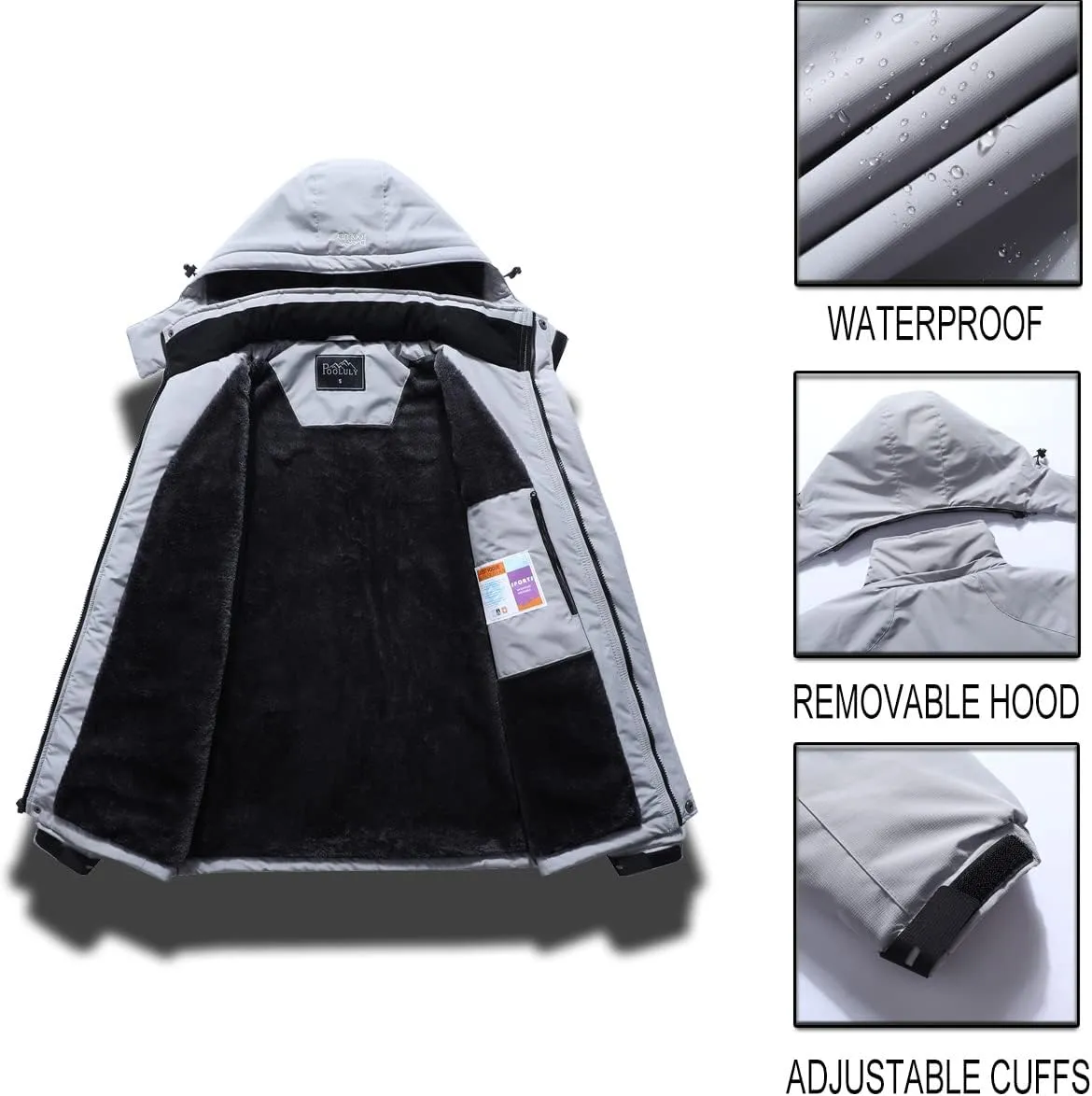 Pooluly Men's Ski Jacket Warm Winter Waterproof Windbreaker Hooded Raincoat Snowboarding Jackets