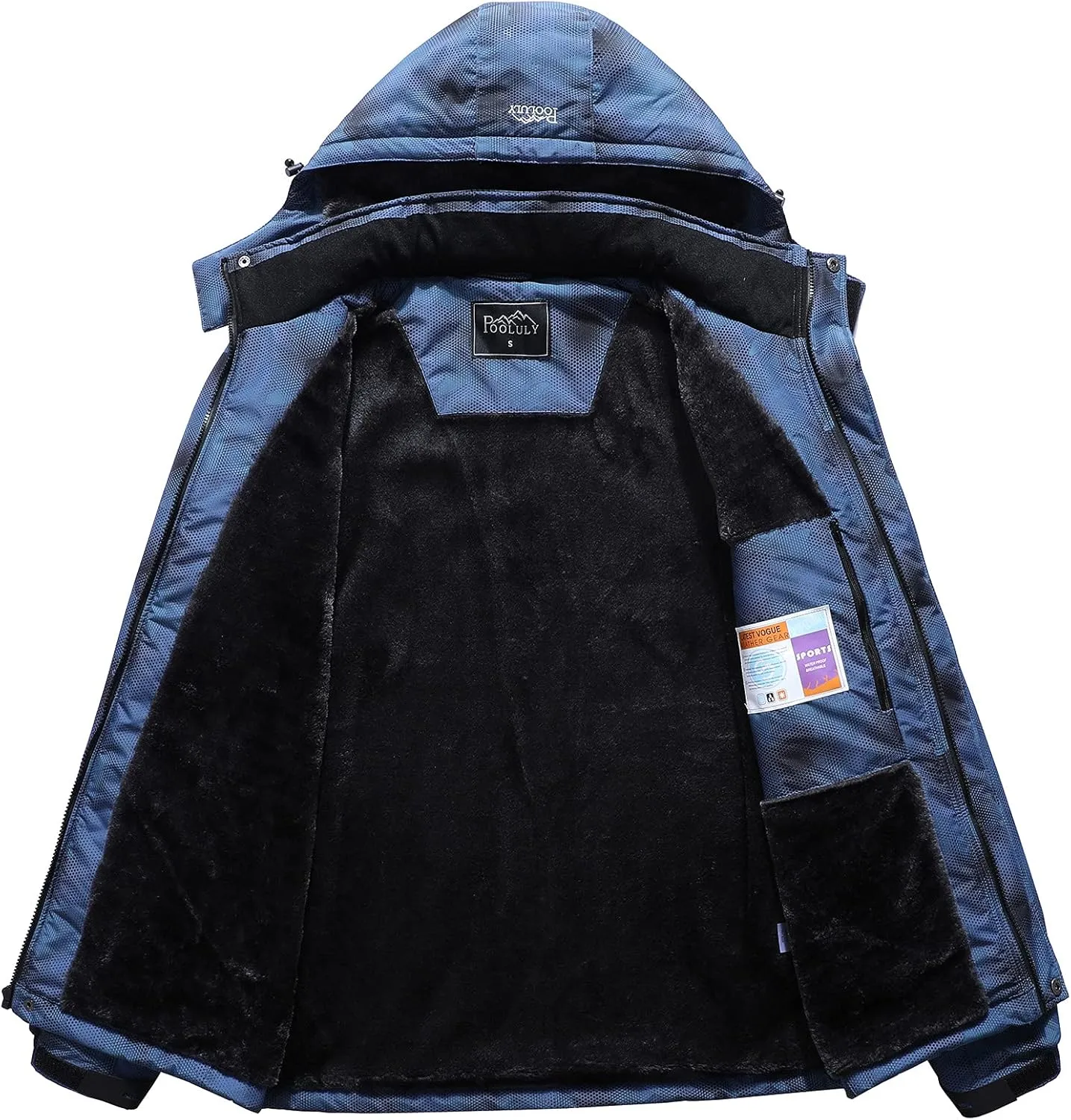 Pooluly Men's Ski Jacket Warm Winter Waterproof Windbreaker Hooded Raincoat Snowboarding Jackets
