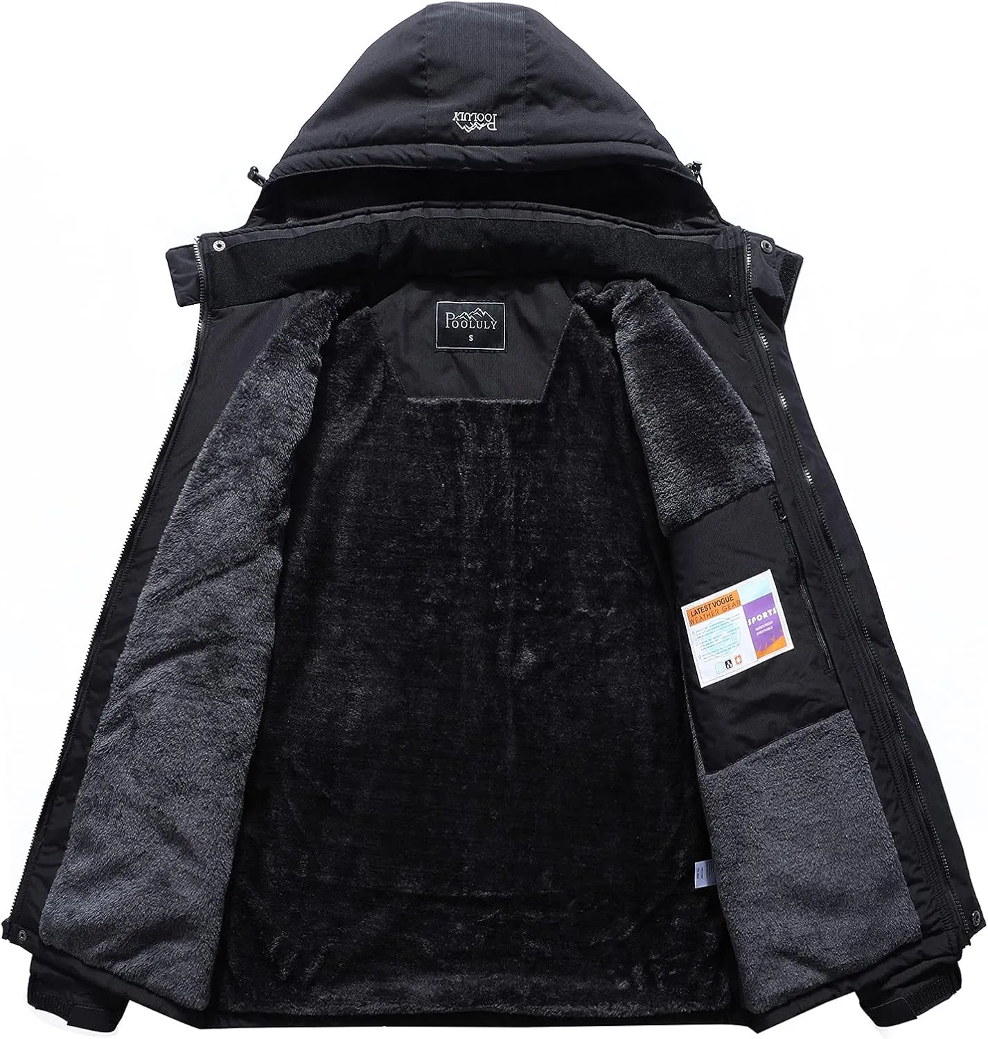 Pooluly Men's Ski Jacket Warm Winter Waterproof Windbreaker Hooded Raincoat Snowboarding Jackets