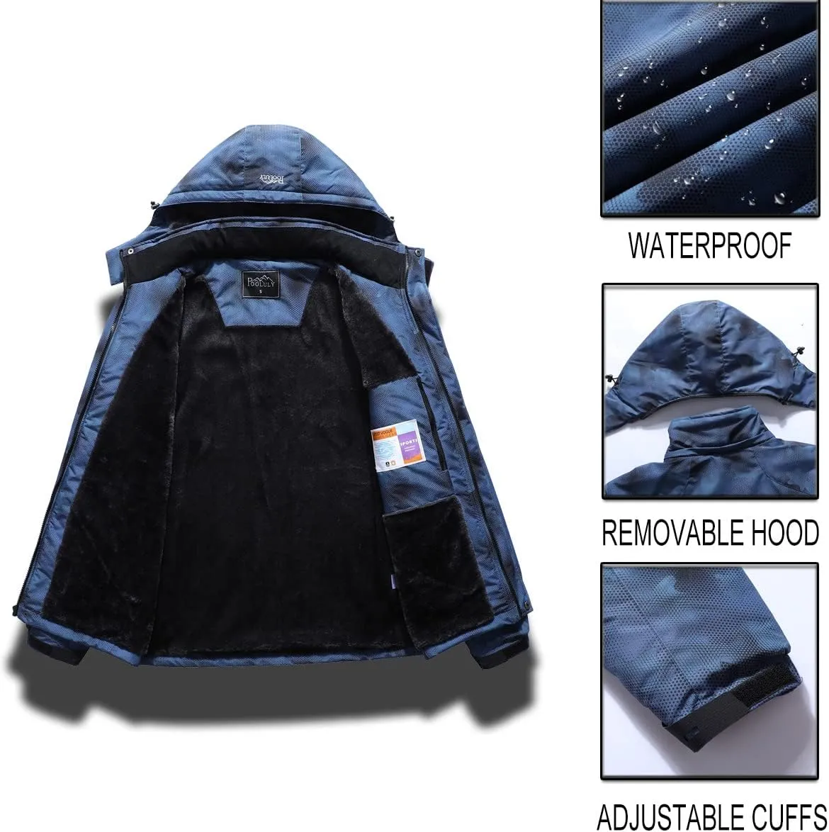 Pooluly Men's Ski Jacket Warm Winter Waterproof Windbreaker Hooded Raincoat Snowboarding Jackets