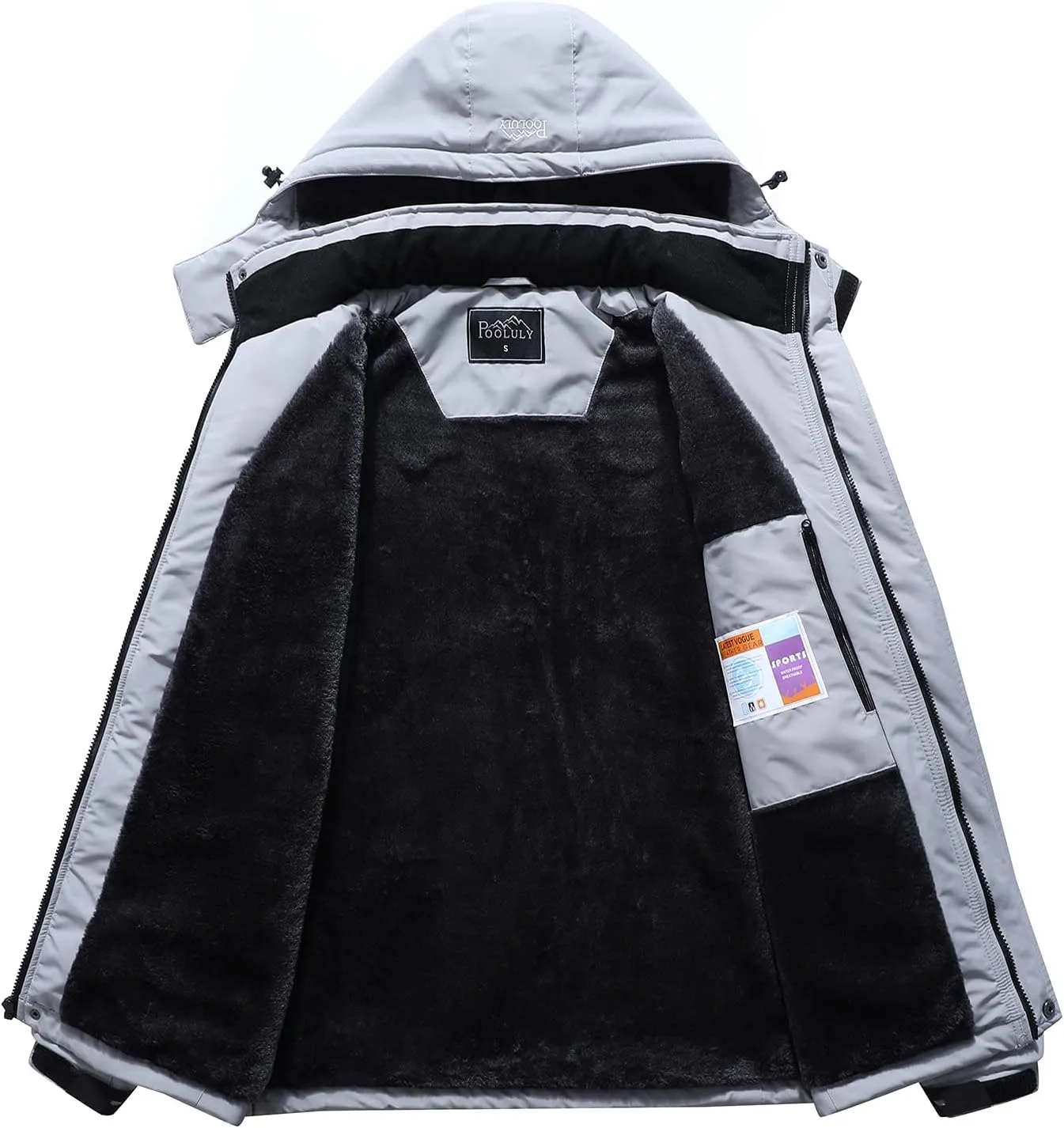 Pooluly Men's Ski Jacket Warm Winter Waterproof Windbreaker Hooded Raincoat Snowboarding Jackets