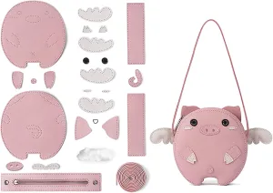 POPSEWING Flying Pig Bag DIY Kit forGirls DIY Bag Kit Leather Working Kit for Bag Sewing Kit for Shoulder Bag Leather Kit for Personalized Gift (Pink)