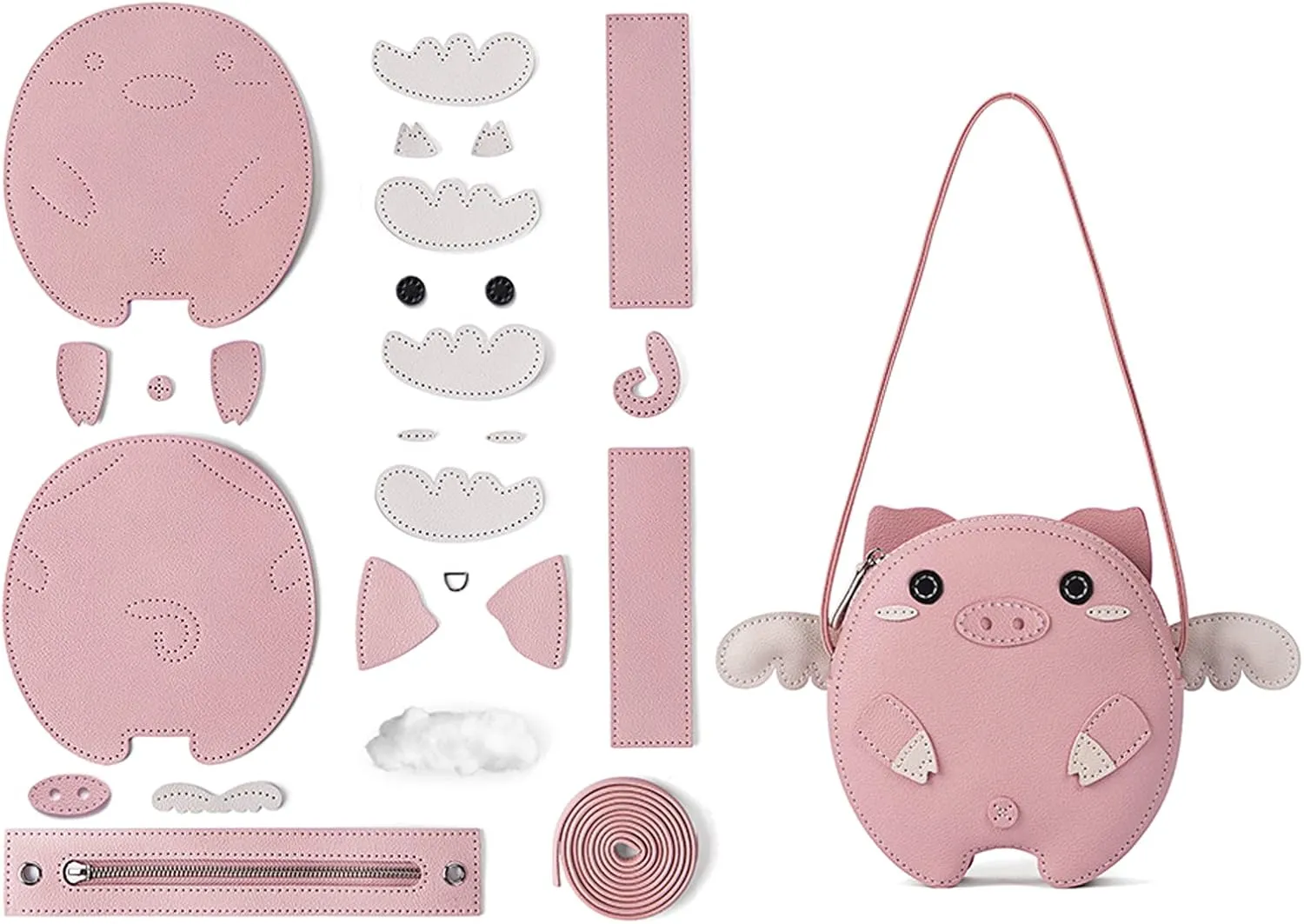 POPSEWING Flying Pig Bag DIY Kit forGirls DIY Bag Kit Leather Working Kit for Bag Sewing Kit for Shoulder Bag Leather Kit for Personalized Gift (Pink)
