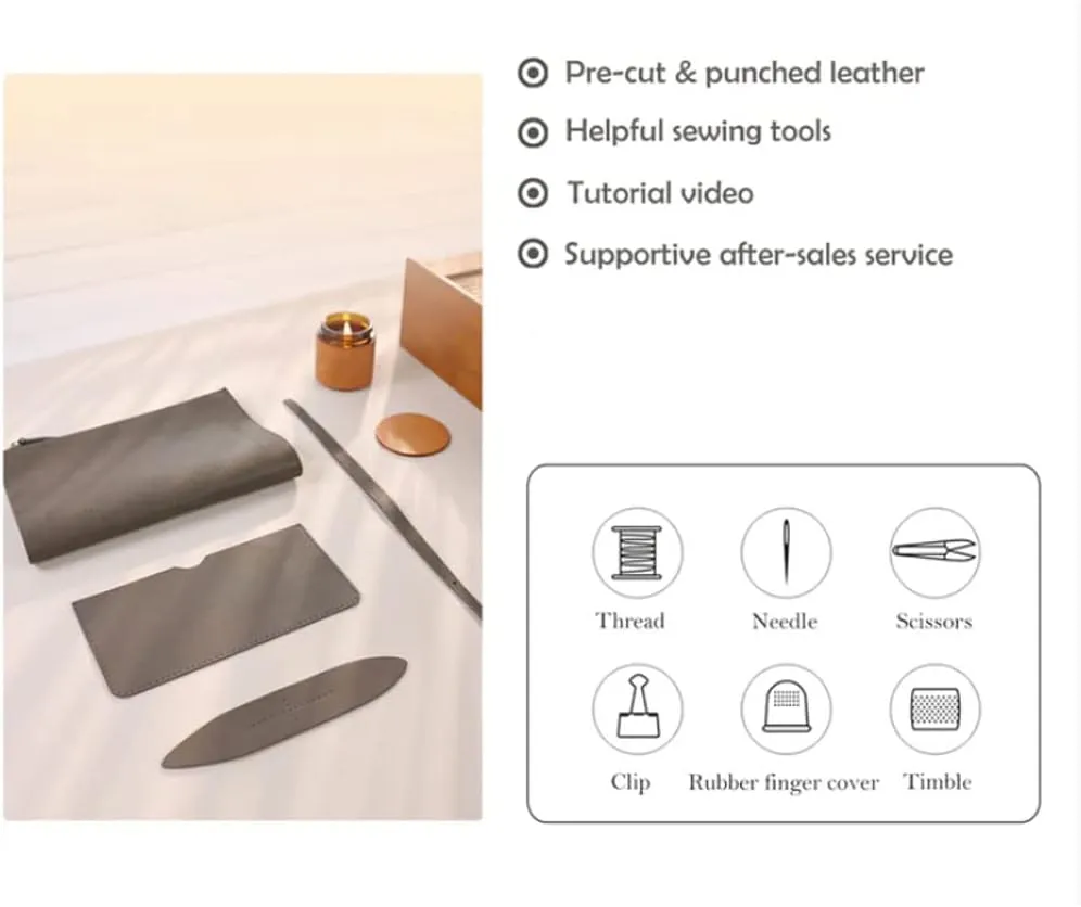 POPSEWING Top Grain Leather Men Clutch Bag DIY Kit, Handmade Genuine Leather Handbags for Men, Large Purse Business Clutch Bag Luxury Wristlet Wallet