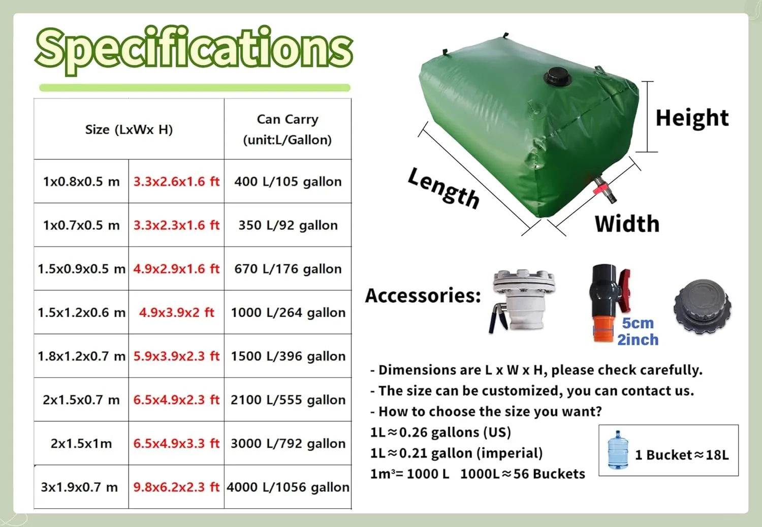 Portable Large Capacity Collapsible Water Container - Ideal for Emergency Water Storage and Transport(5x1x1m/5000L/1320Gallon)