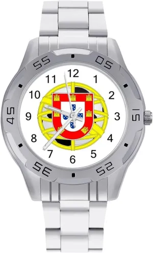 Portugal Emblem Football Simple Stainless Steel Band Business Watch Dress Wrist Unique Luxury Work Casual Waterproof Watches