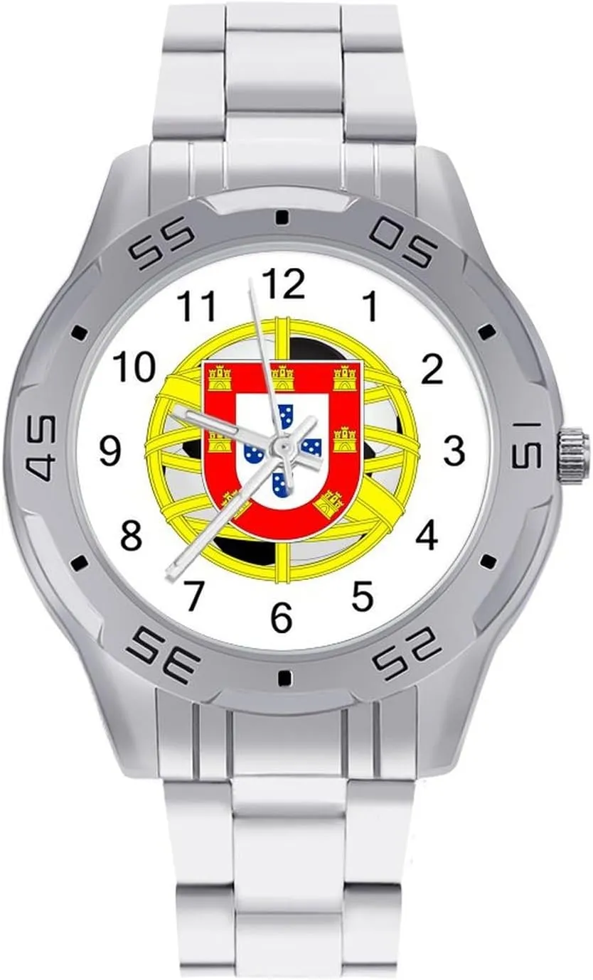 Portugal Emblem Football Simple Stainless Steel Band Business Watch Dress Wrist Unique Luxury Work Casual Waterproof Watches