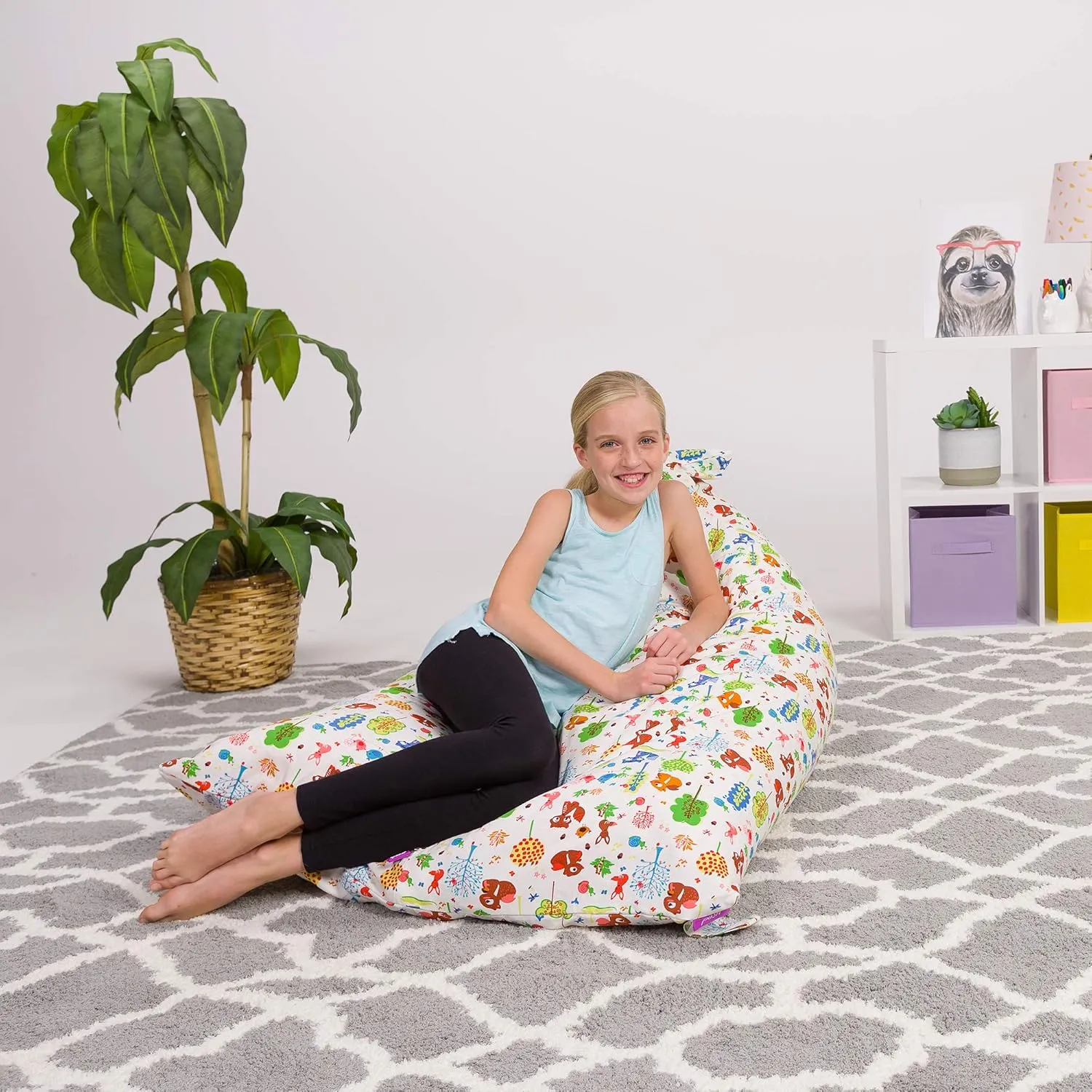Posh Creations Stuffed Storage Bean Bag Chair Kids, Teens and Adults-Stuffie Seat Cover ONLY, 200L-Large, Canvas Animals Forest Critters