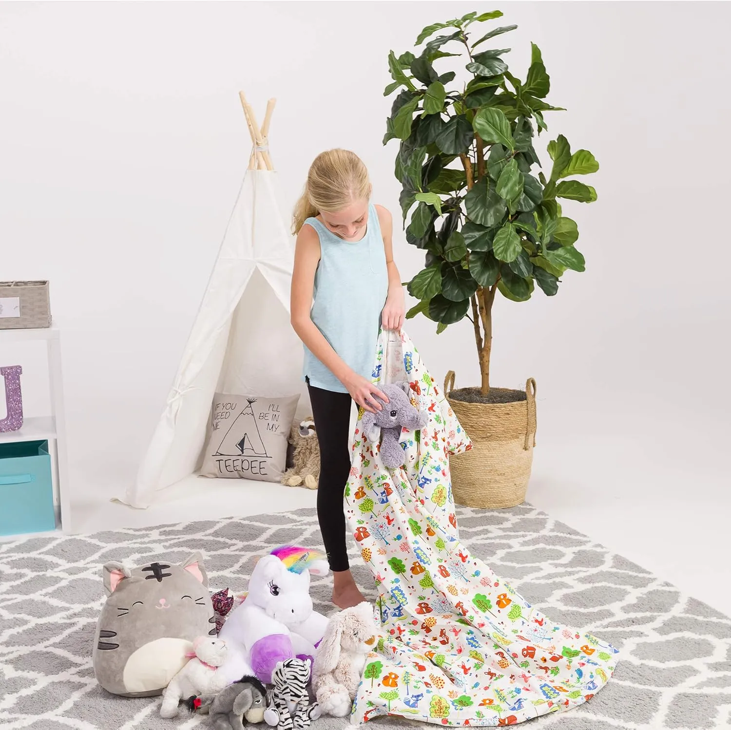 Posh Creations Stuffed Storage Bean Bag Chair Kids, Teens and Adults-Stuffie Seat Cover ONLY, 200L-Large, Canvas Animals Forest Critters