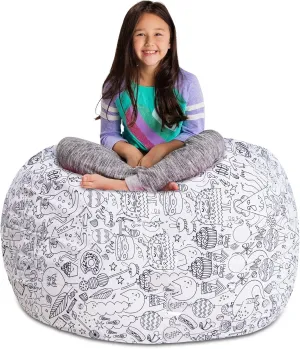 Posh Stuffable Kids Stuffed Animal Storage Bean Bag Chair Cover - Childrens Toy Organizer, X-Large 48" - Canvas Fun Creatures Coloring Fabric