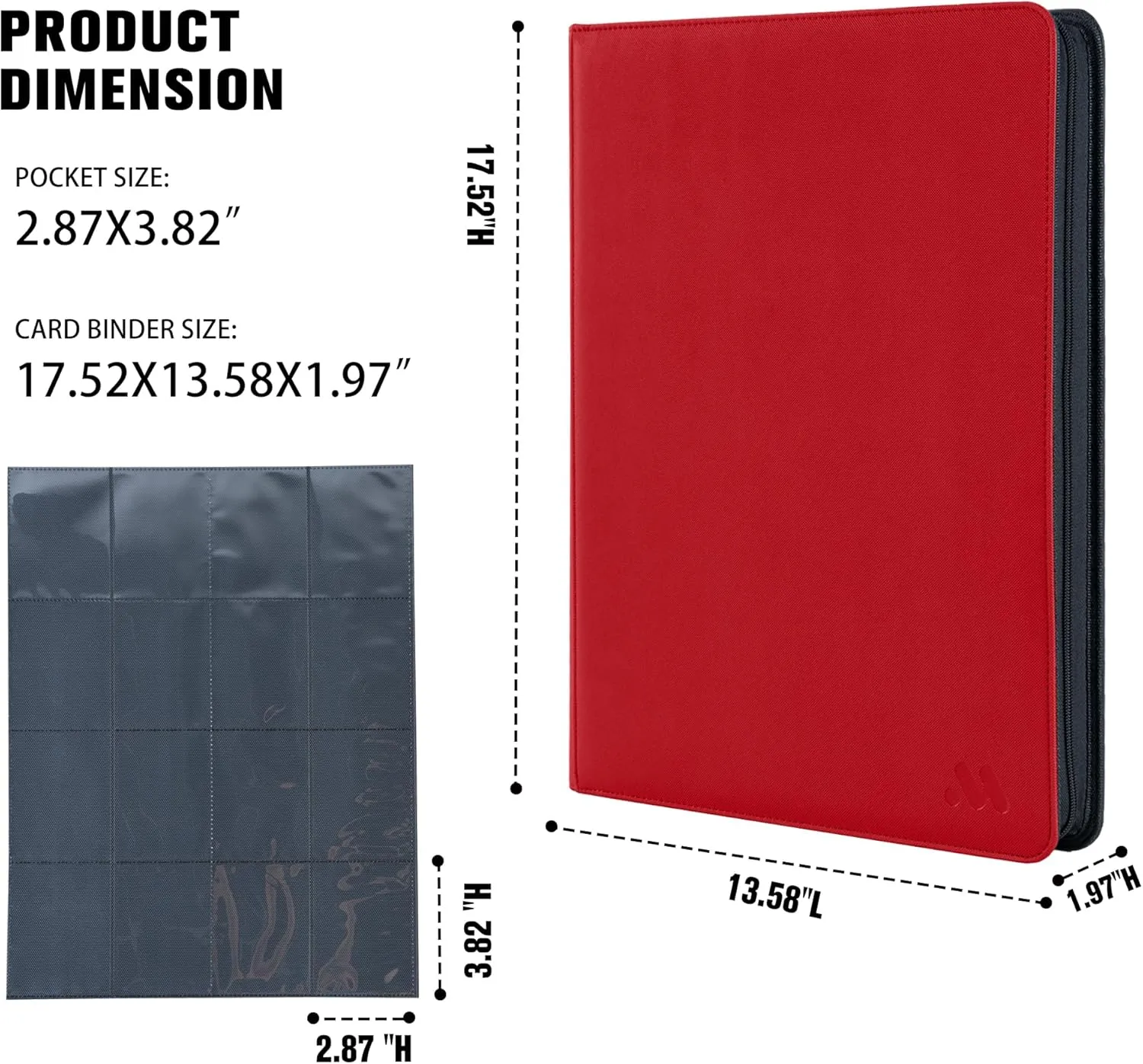 Premium 1000  Pockets Card Binder,16 Pockets Trading Card Binder Ringless Side Loading Trading Card Album Folder for TCG -Red