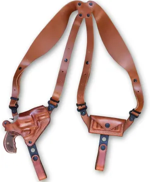 Premium Leather Horizontal Shoulder Holster System with Bullet Carrier for Colt Python 357 Magnum Revolver 2-1/2" BBL, Right Hand Draw, Brown Color #1305#