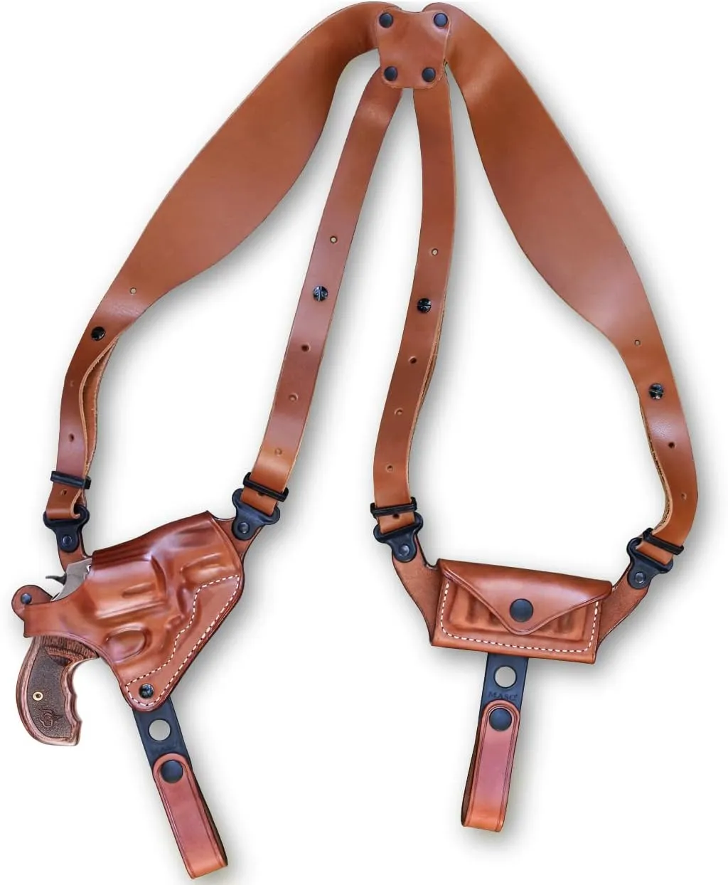 Premium Leather Horizontal Shoulder Holster System with Bullet Carrier for Taurus PT85 M85 38 Special Revolver 2” BBL, Right Hand, Draw Brown Color #1061#