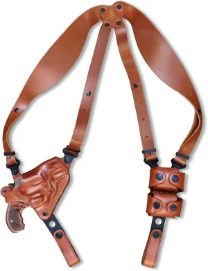 Premium Leather Horizontal Shoulder Holster System with Double Speed Loader for S&W Performance Center Mod. 629 44 Mag 6 Shot 2-5/8''BBL Unfluted Cylinder, Right Hand Draw, Brown Color #5489#