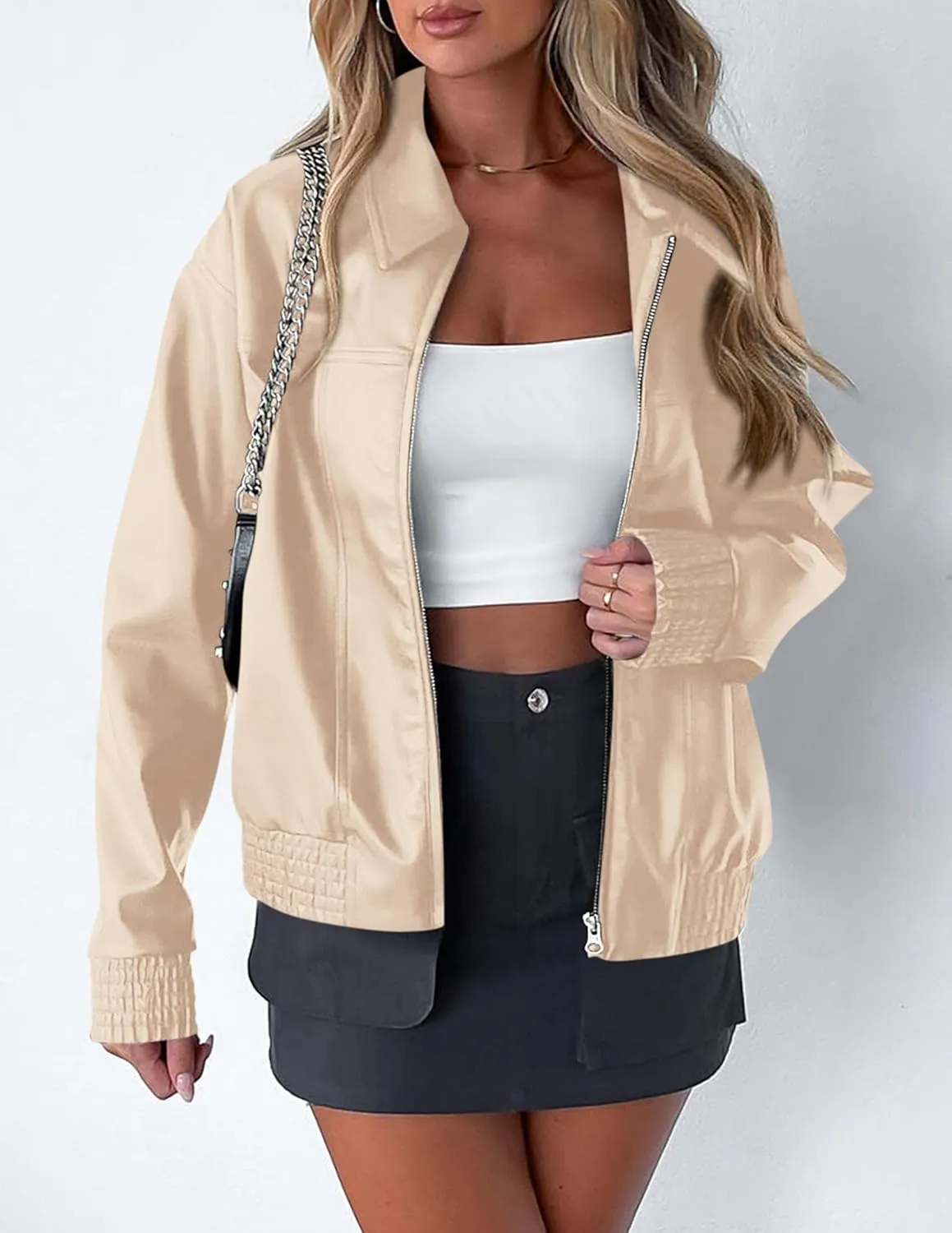 PRETTYGARDEN Women's Faux Leather Jackets 2025 Spring Bomber Jacket Zip Up Motorcycle Coats Long Sleeve Winter Clothes