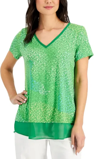 Printed V Neck Top