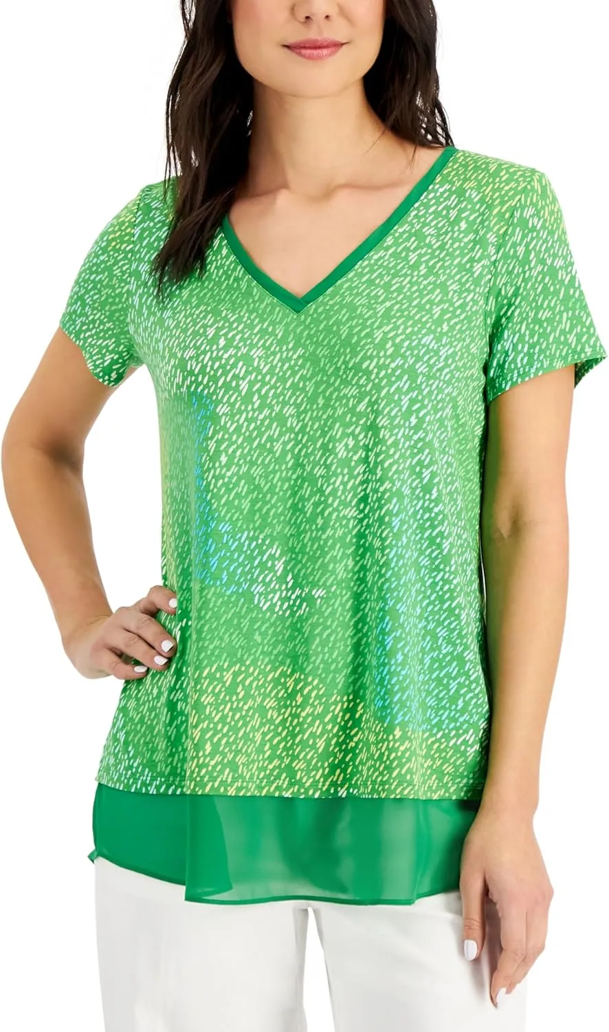 Printed V Neck Top