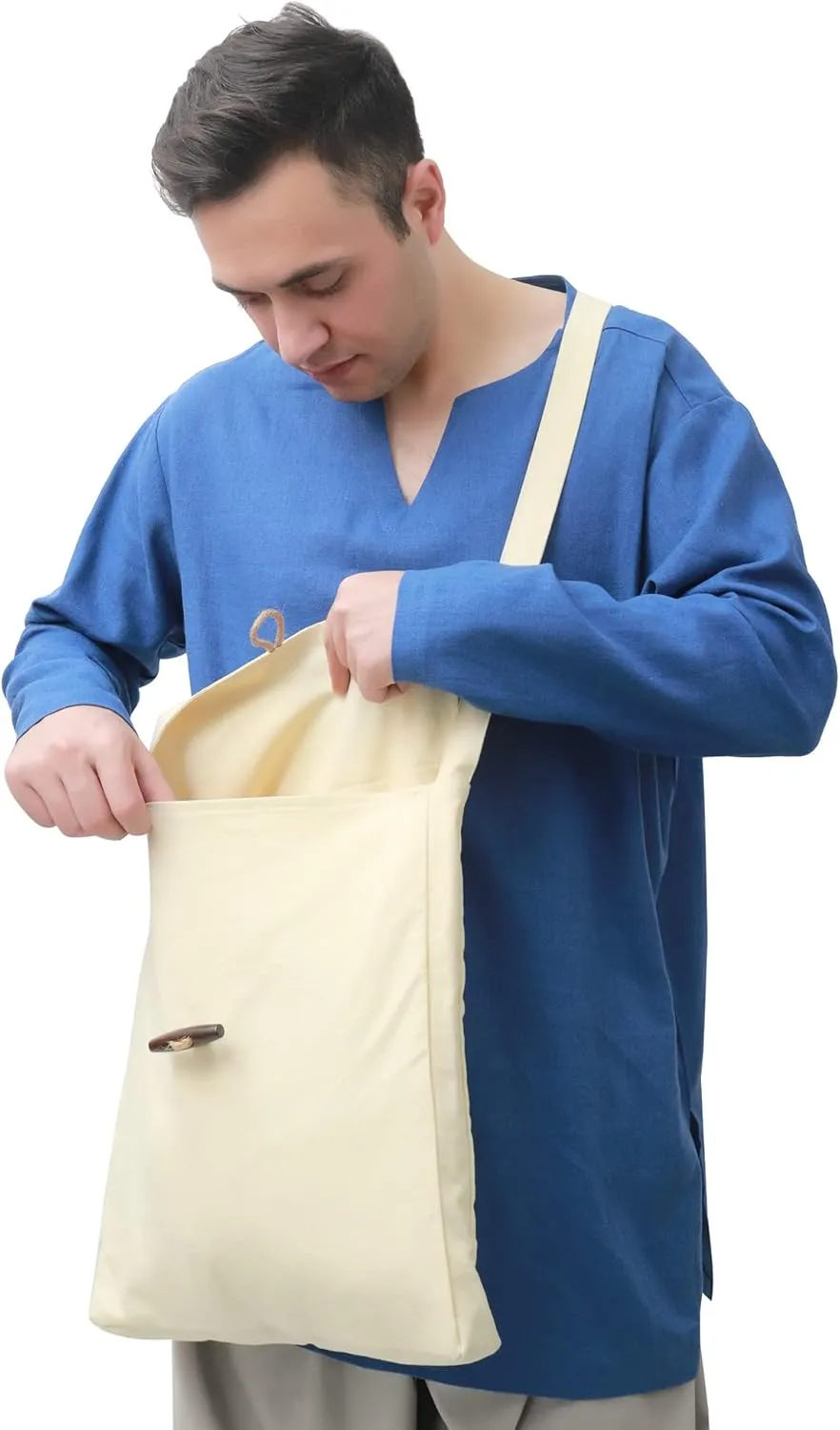 PROCOS Viking Canvas Shoulder Bag, Renaissance Medieval Small Pilgrim Pouch Bag