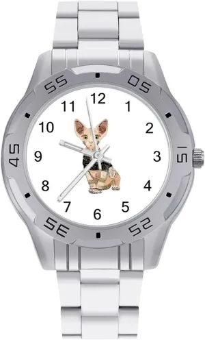 Proud Sphynx Cat Simple Wrist Watches for Men Silver Casual Big Face Dress Watch Easy to Read