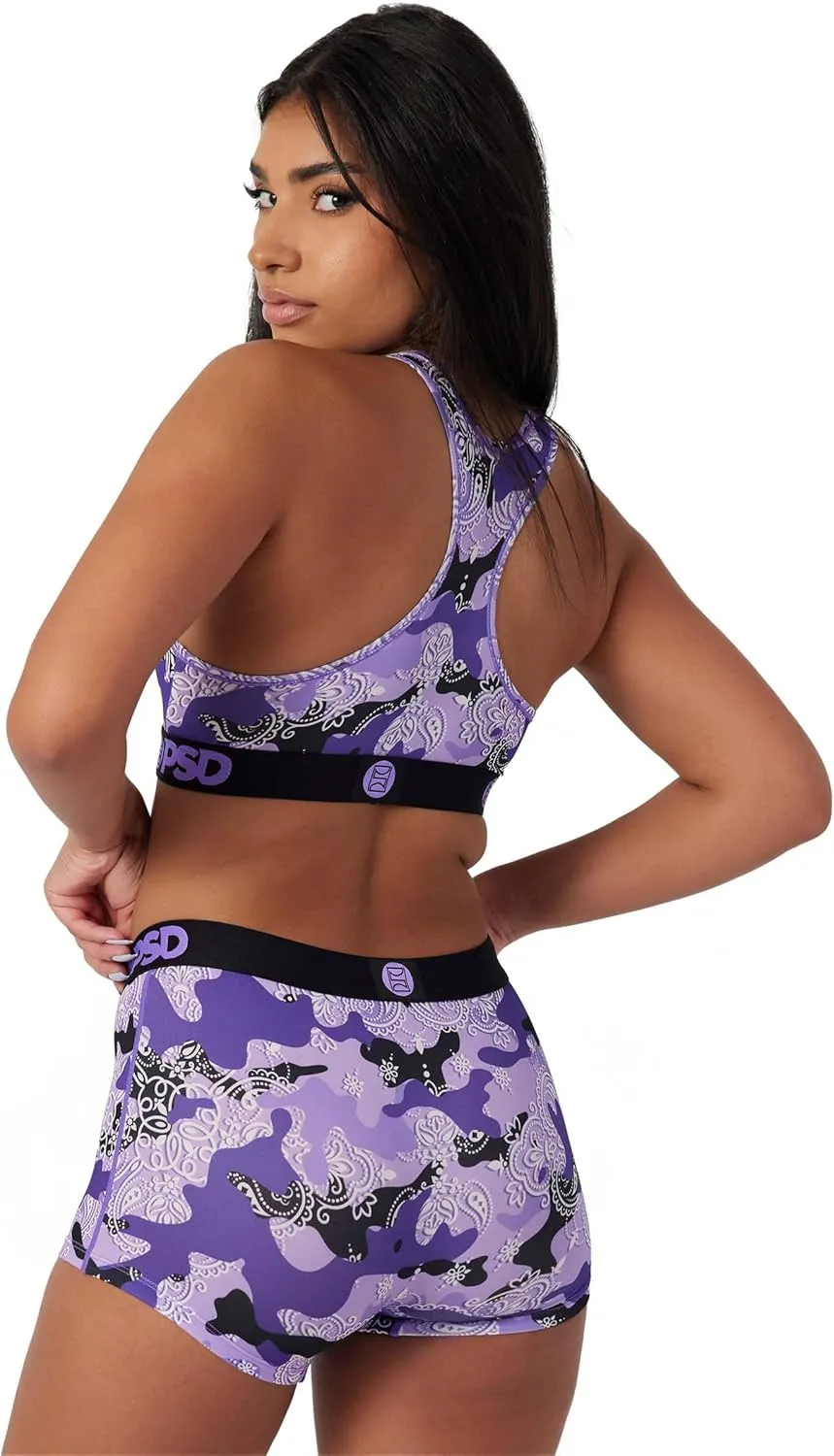 PSD Women's Bandana Print Sports Bra - Racerback Sports Bras for Women with Breathable Microfiber Fabric
