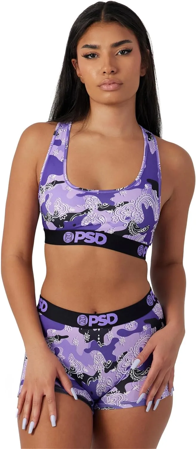 PSD Women's Bandana Print Sports Bra - Racerback Sports Bras for Women with Breathable Microfiber Fabric