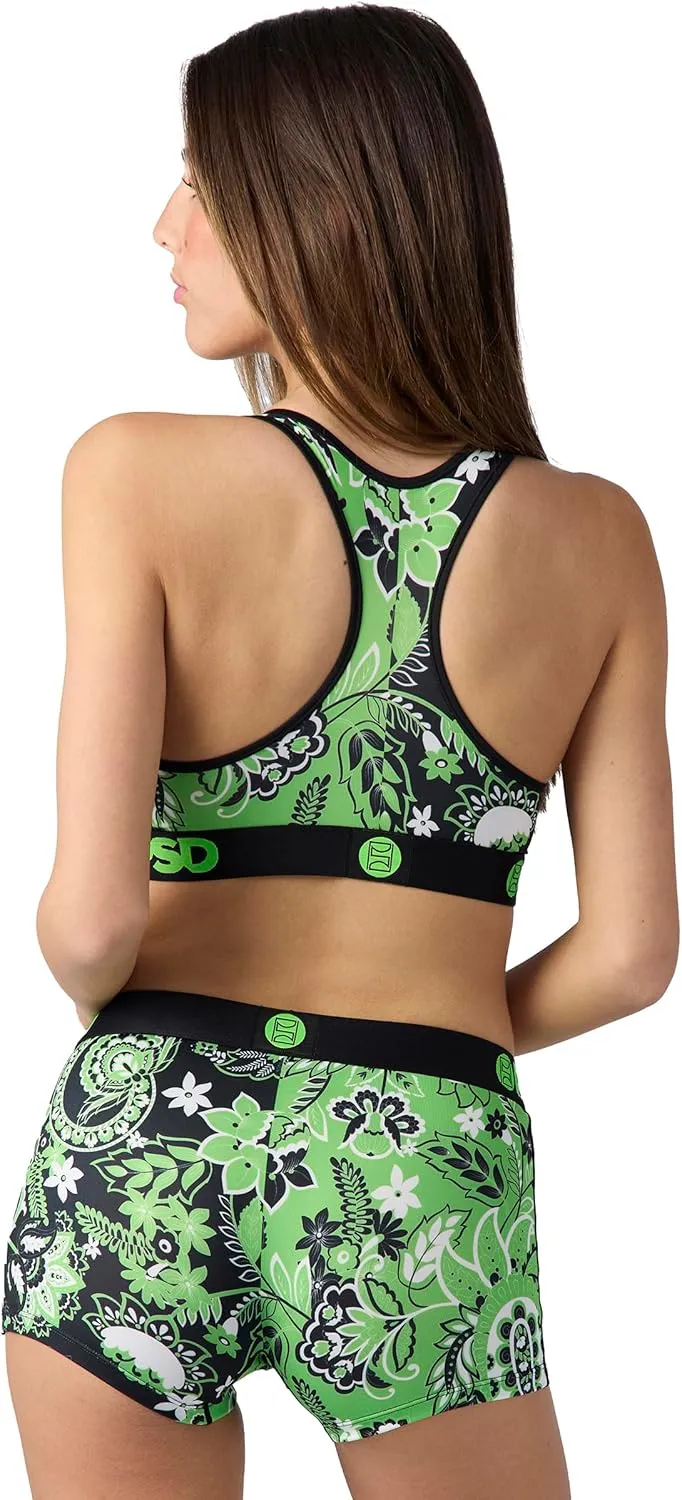PSD Women's Bandana Print Sports Bra - Racerback Sports Bras for Women with Breathable Microfiber Fabric