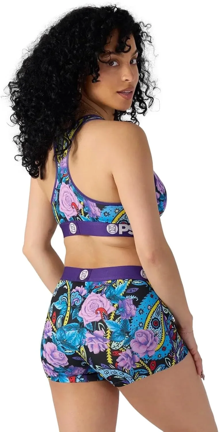 PSD Women's Bandana Print Sports Bra - Racerback Sports Bras for Women with Breathable Microfiber Fabric