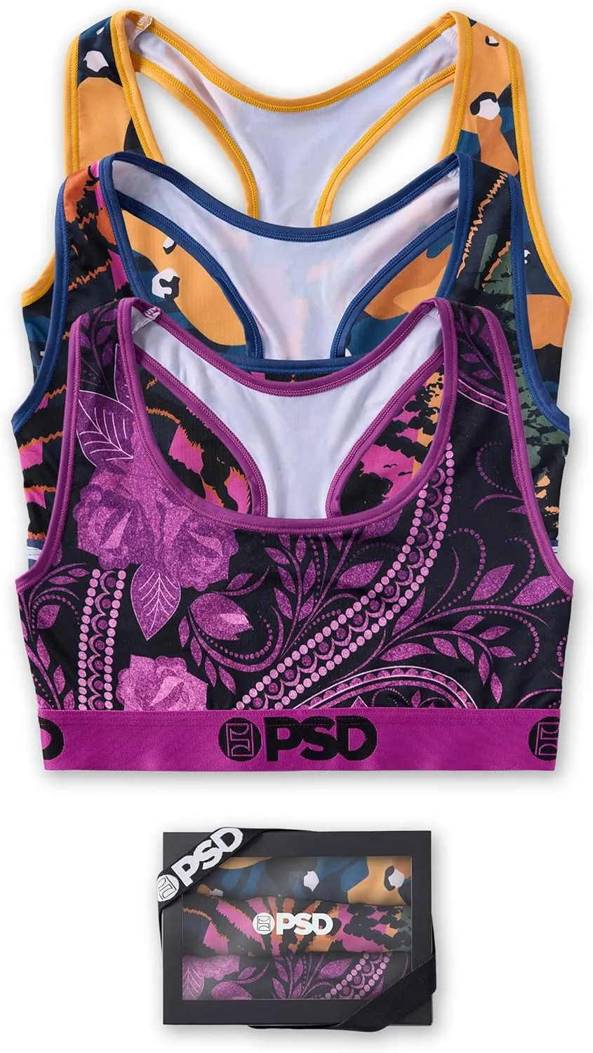 PSD Women's Basic Solid Sports Bra - Racerback Sports Bras for Women with Breathable Microfiber Fabric