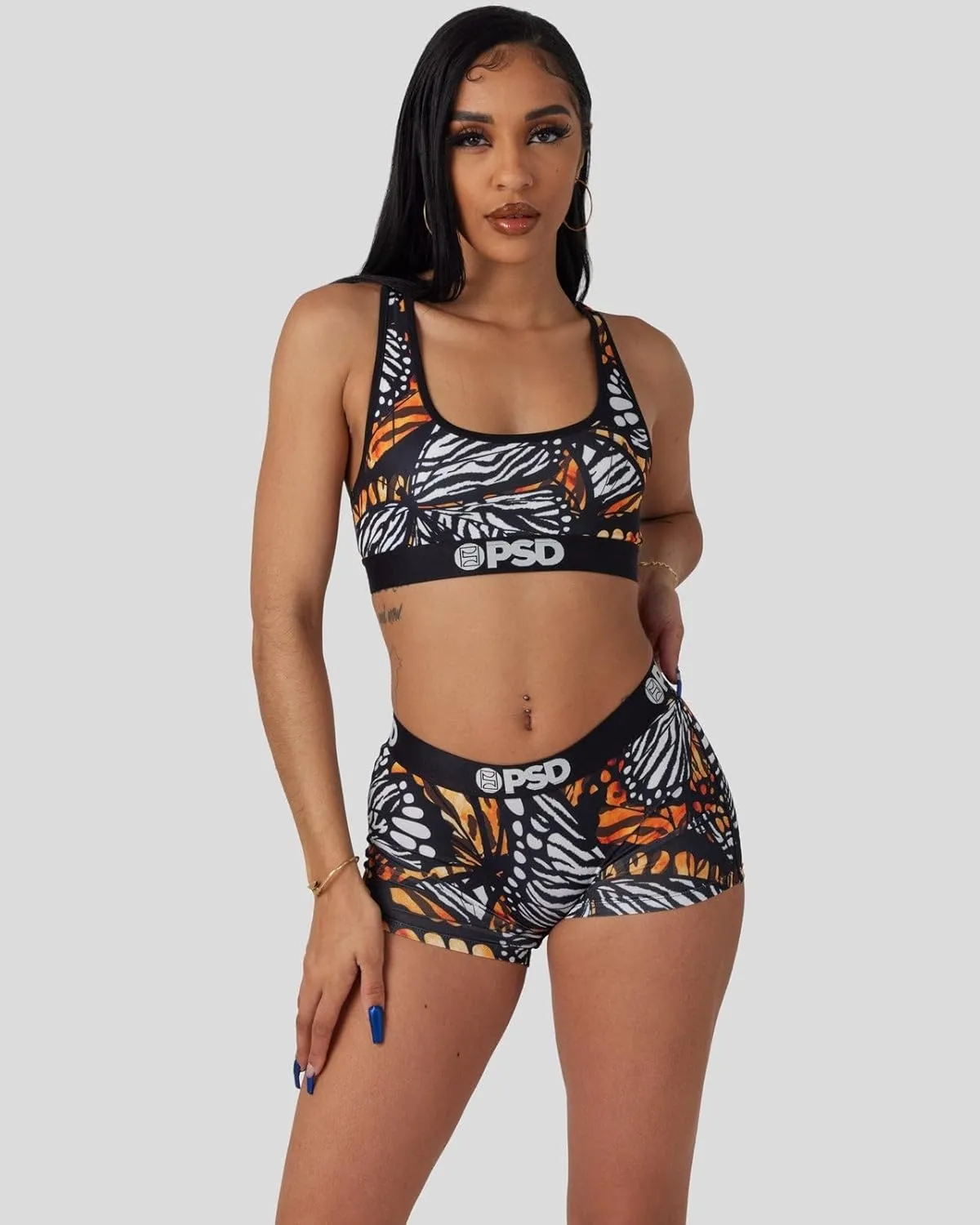 PSD Women's Butterfly Print Sports Bra - Racerback Sports Bras for Women with Breathable Microfiber Fabric