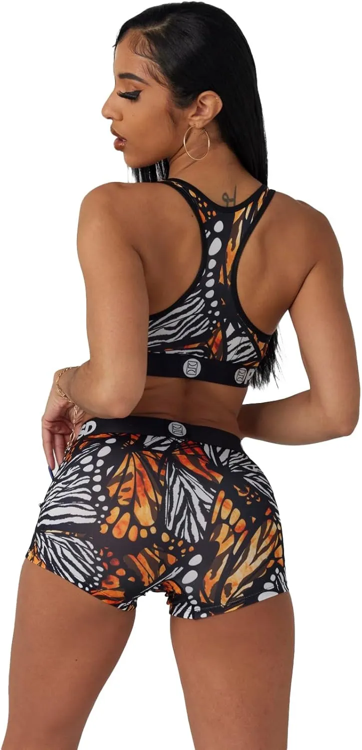 PSD Women's Butterfly Print Sports Bra - Racerback Sports Bras for Women with Breathable Microfiber Fabric