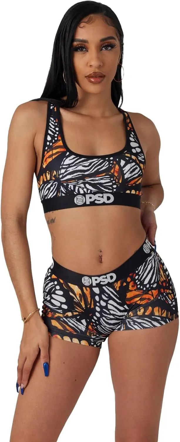PSD Women's Butterfly Print Sports Bra - Racerback Sports Bras for Women with Breathable Microfiber Fabric
