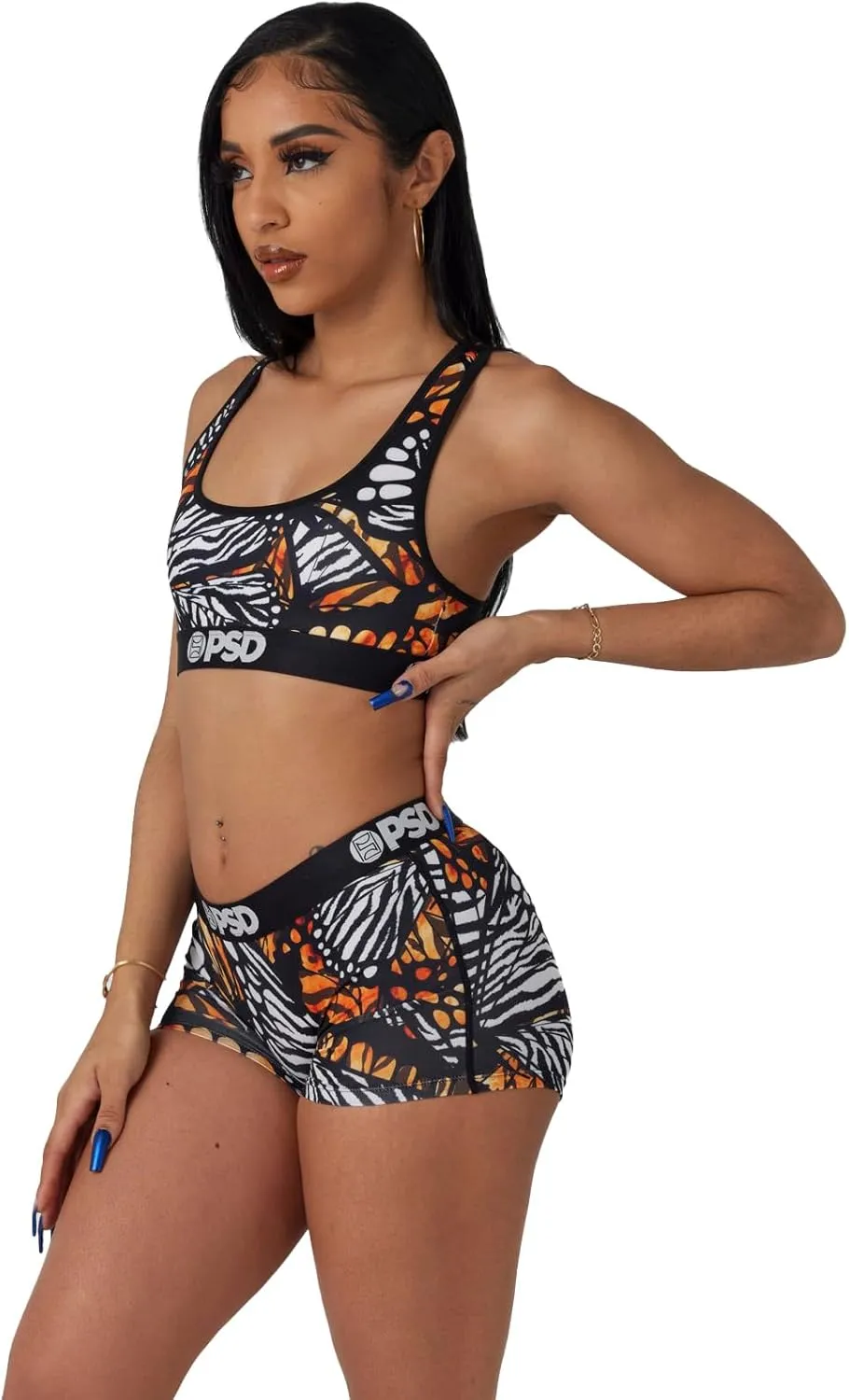 PSD Women's Butterfly Print Sports Bra - Racerback Sports Bras for Women with Breathable Microfiber Fabric