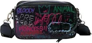 PU Leather Graffiti Square Bag, Large-capacity Tassel Bag, Shoulder Messenger Bag, Double Zipper Adjustable Wallet
