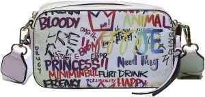 PU Leather Graffiti Square Bag, Large-capacity Tassel Bag, Shoulder Messenger Bag, Double Zipper Adjustable Wallet