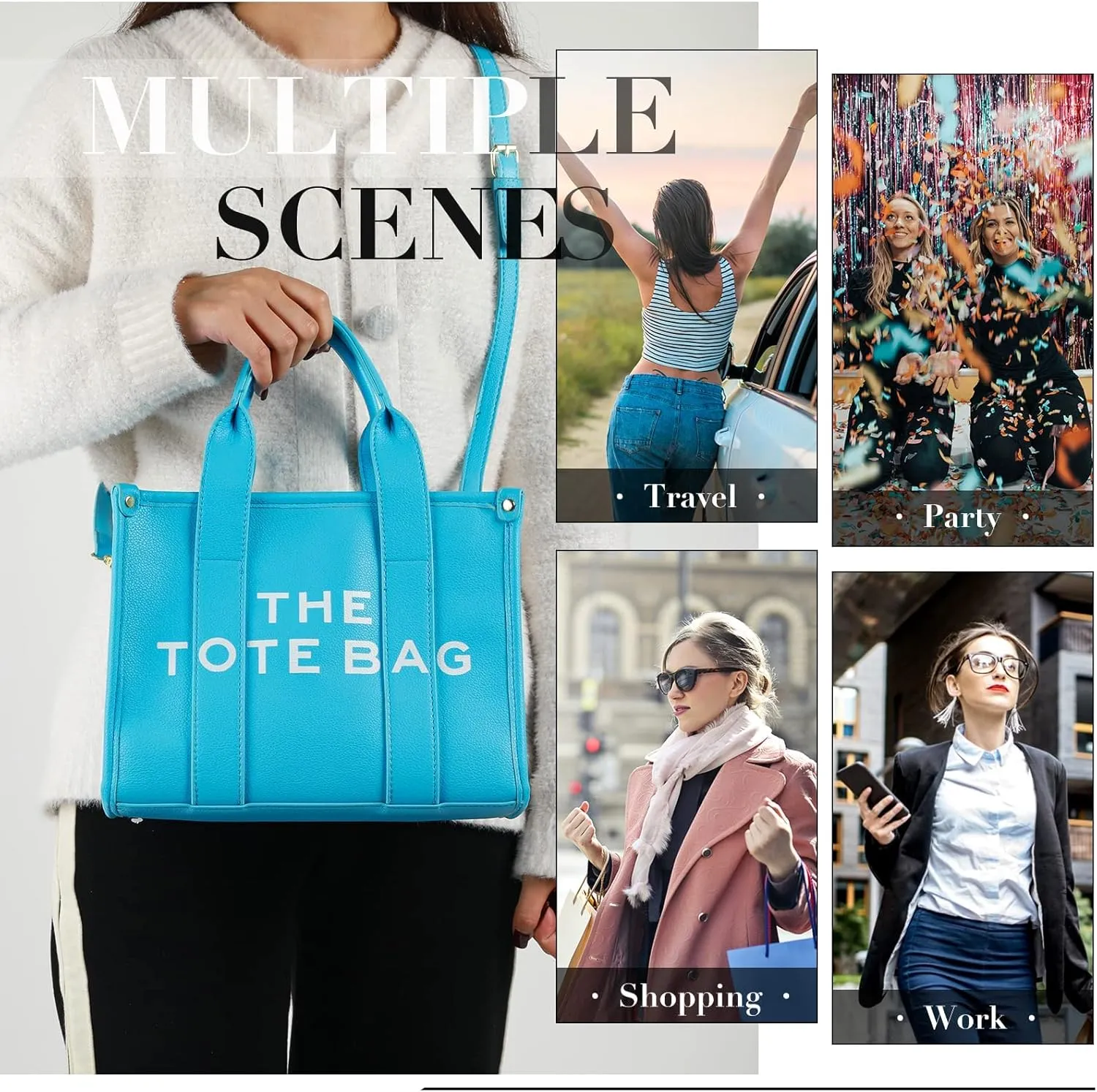 PU Tote Bag for Women Simple Large-Capacity Tote Bag Handbag Zipper Fashion Tote Bag