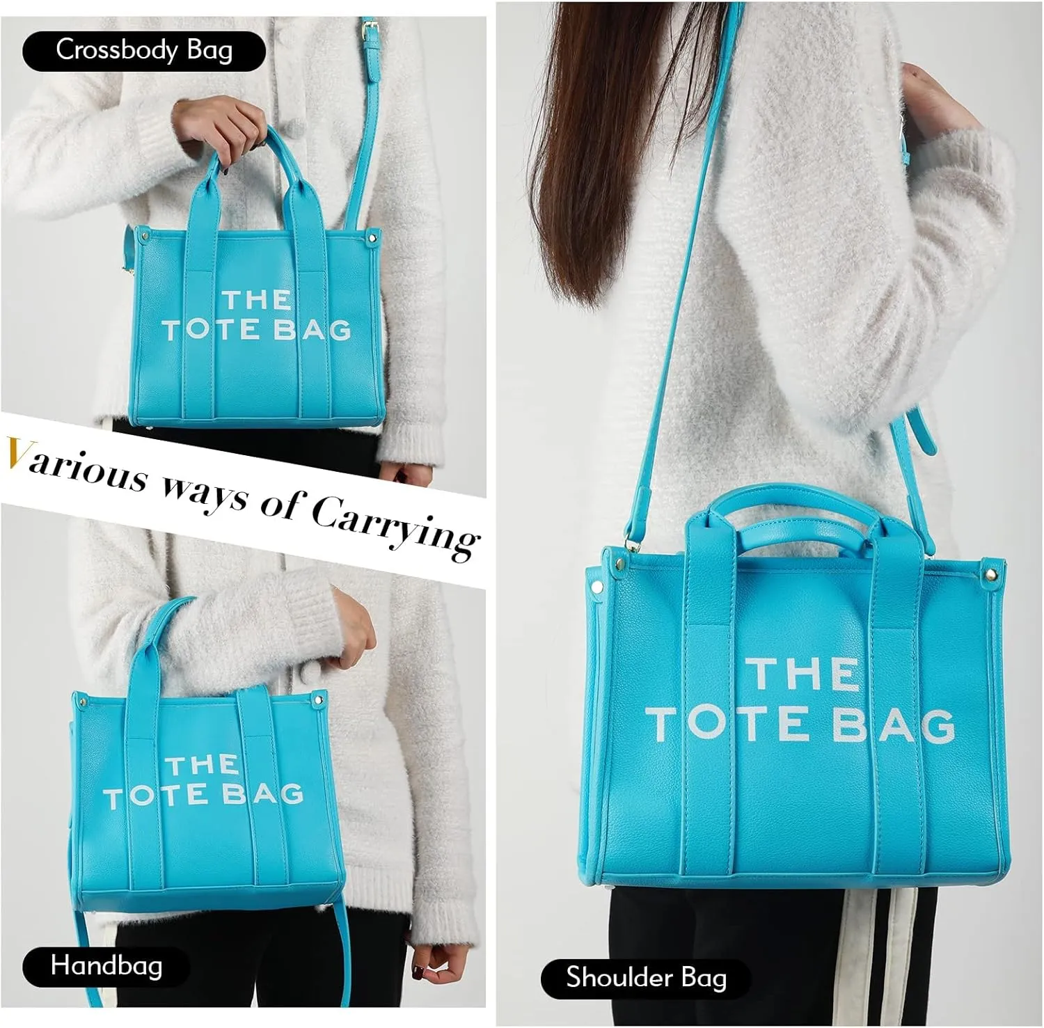 PU Tote Bag for Women Simple Large-Capacity Tote Bag Handbag Zipper Fashion Tote Bag